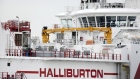 A Halliburton Co. petroleum industry vessel sits docked in Port Fourchon, Louisiana, U.S., on Thursday, Feb. 8, 2018. U.S. oil explorers added rigs this week as crude prices recovered from their worst weekly decline in two years. 