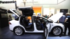 Tesla Co. Model X electric automobile fitted with Panasonic batteries