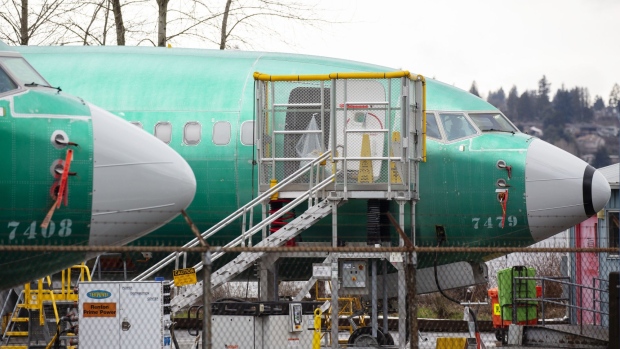 Boeing Co. 737 Max 8 planes sit at the company's manufacturing facility in Renton, Washington, U.S., on Tuesday, Mar. 12, 2019. The Boeing 737 Max crash in Ethiopia looks increasingly likely to hit the planemaker's order book as mounting safety concerns prompt airlines to reconsider purchases worth about $55 billion. 