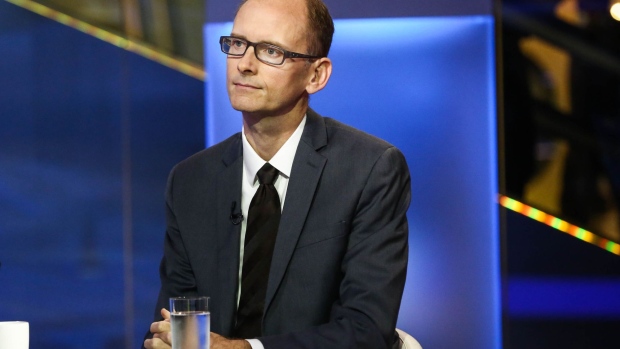 Torsten Slok, managing director and chief international economist of Deutsche Bank AG, listens during a Bloomberg Television interview in New York, U.S., on Monday, Oct. 3, 2016. Slok examined U.K. economic data and looks at how the weakness of the pound is keeping the nation out of recession.