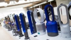 Dyson fans stand on display in a staff area at the Dyson Group campus in Malmesbury, U.K. on Sept. 26.