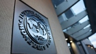 Signage hangs at the International Monetary Fund (IMF) headquarters in Washington, D.C., U.S., on Tuesday, April 14, 2020. 