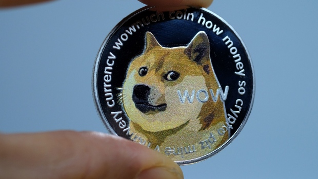 KATWIJK, NETHERLANDS - JANUARY 29: In this photo illustration a visual representation of digital cryptocurrency, Dogecoin is displayed on January 29, 2021 in Katwijk, Netherlands. (Photo by Yuriko Nakao/Getty Images) Photographer: Yuriko Nakao/Getty Images Europe
