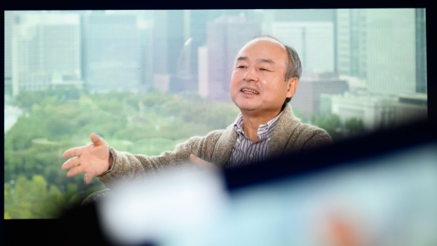 Masayoshi Son, chairman and chief executive officer of SoftBank Group Corp., during a telecast of the SoftBank World event in Tokyo arranged in Kawasaki, Kanagawa Prefecture, Japan, on Thursday, Oct. 29, 2020. SoftBank World, the companys annual two-day event for customers and suppliers,ends Friday.