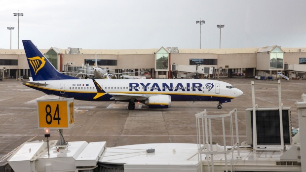 A Ryanair operated Boeing 737 Max jet.