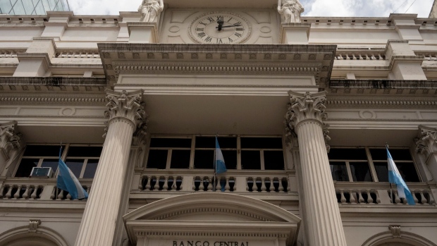 The Central Bank of Argentina in Buenos Aires, Argentina, on Wednesday, Jan. 10, 2024. Argentina's annual inflation rate is poised to surpass Venezuela in December, making it by far the highest in the region and one of the top in the world. Photographer: Anita Pouchard Serra/Bloomberg