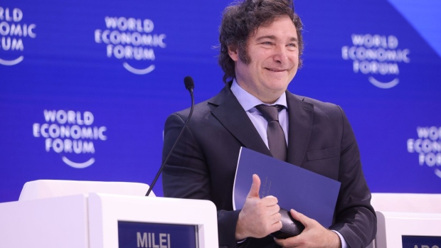 Javier Milei speaks at the World Economic Forum in Davos, Switzerland on Jan. 17.