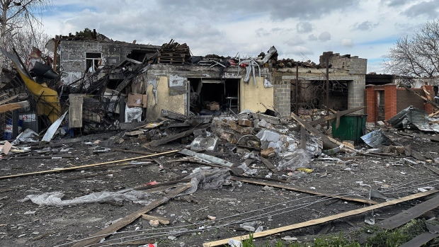 A destroyed home following a Russian missile strike in Pokrovsk, Ukraine, on April 5, 2024. Photographer: Andriy Reznikov/Suspilne Ukraine/Global Images Ukraine