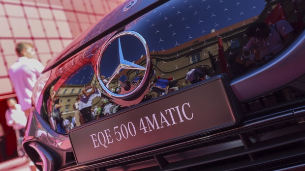 <p>A Mercedes EQE 500 4Matic electric vehicle.</p>