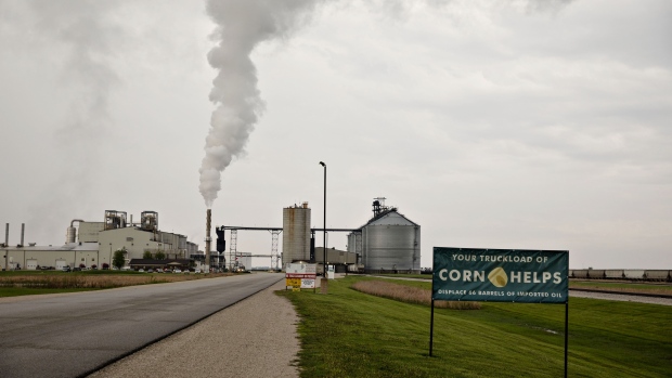 <p>Steam rises from a stack outside an ethanol biorefinery in Gowrie, Iowa.</p>