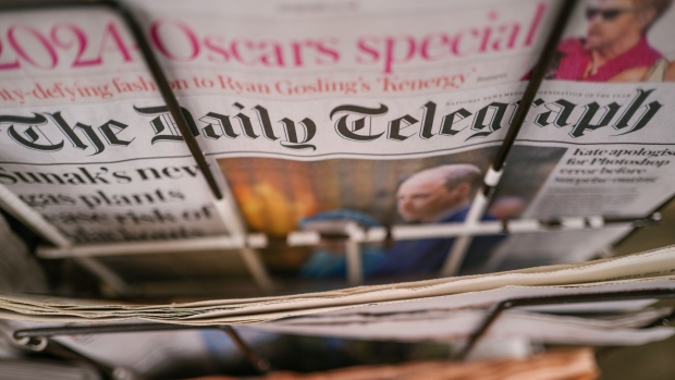 Copies of The Daily Telegraph newspaper for sale in Lodnon.