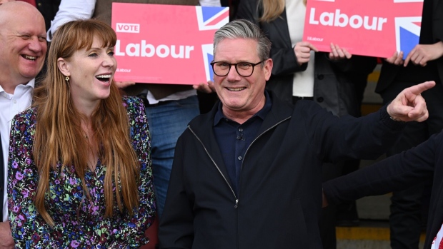 Keir Starmer, right, with Deputy Labour Leader, Angela Rayner in Harlow on May 1.