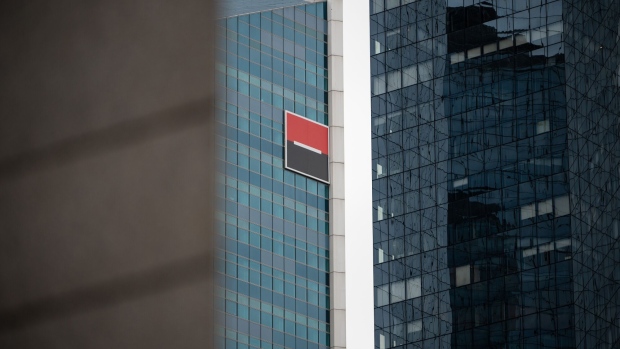 A logo on the exterior of the Societe Generale SA bank headquarters in the La Defense business district of Paris, France, on Monday, May 8, 2023. SocGen reports earnings on May 12. Photographer: Benjamin Girette/Bloomberg
