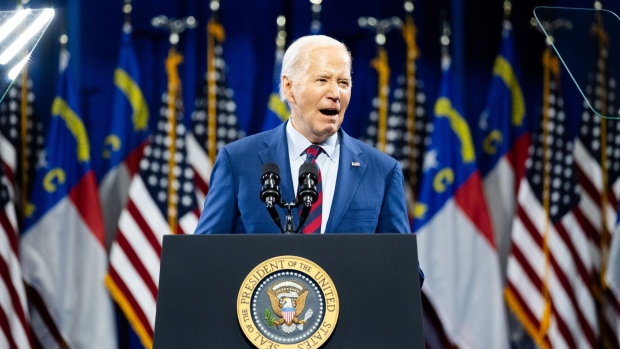 Joe Biden speaks during an event at the Wilmington Convention Center in Wilmington on Thursday. Photographer: Cornell Watson/Bloomberg