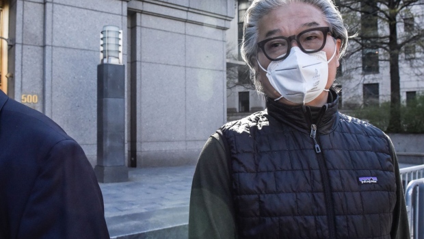 Bill Hwang departs federal court in New York in April 2022. Photographer: Stephanie Keith/Bloomberg