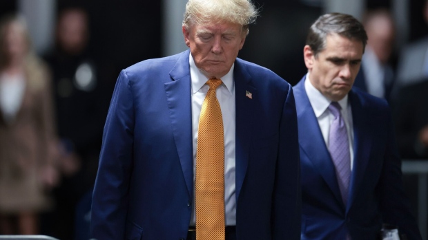 Donald Trump at Manhattan criminal court in New York, on Tuesday, May 7, 2024. Photographer: Win McNamee/Getty Images/Bloomberg