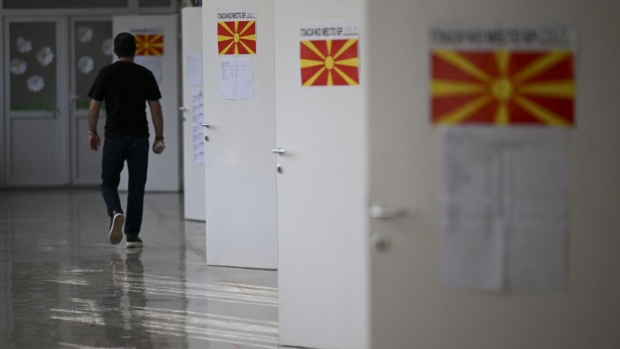 A voter arrives to cast their ballot at a polling station in Skopje on May 8, 2024. Photographer: Armend Nimani/AFP/Getty Images