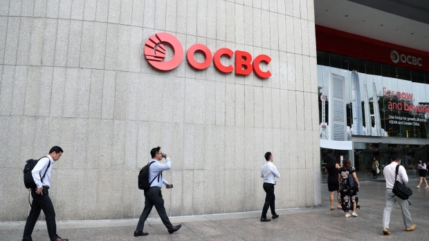 Signage for Oversea-Chinese Banking Corp. (OCBC) in Singapore, on Monday, July 31, 2023. OCBC is scheduled to report earnings results on Aug. 4. Photographer: Lionel Ng/Bloomberg