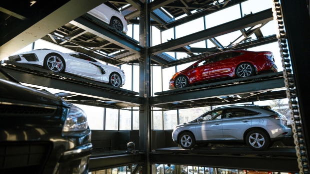 <p>Vehicles inside a Carvana vending machine in Uniondale, New York.</p>