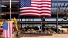 <p>American flags at the Intel factory in Chandler, Arizona.</p>