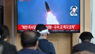 A broadcast shows file footage of a North Korean missile test, in Seoul in April. Photographer: Jung Yeon-Je/AFP/Getty Images