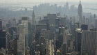 An aerial view shows the Manhattan skyline in New York, U.S.