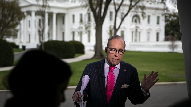 Larry Kudlow, director of the U.S. National Economic Council, speaks during a Bloomberg Television interview in Washington, D.C., U.S., on Friday, April 6, 2018. Kudlow discussed U.S. -China trade tensions, the use of tariffs, and the potential for negotiations. 