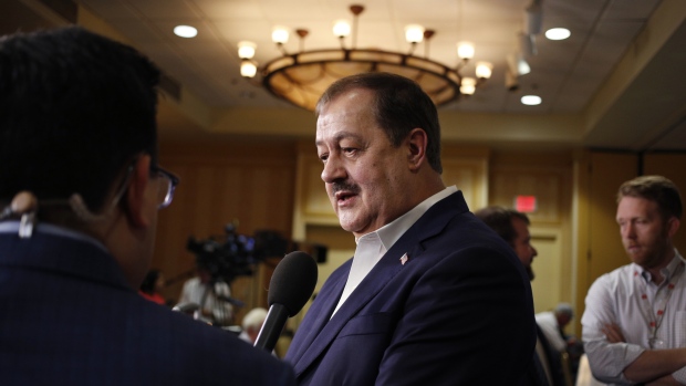 Former Massey Energy CEO Don Blankenship, Republican U.S. Senate candidate from West Virginia, speaks during an election night event in Charleston, West Virginia, U.S., on Tuesday, May 8, 2018. Republican officials were thrown into a panic on the cusp of Tuesday's three crucial Senate primaries as they confronted a late surge by controversial and confrontational candidate Blankenship. 