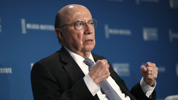 Presidential candidate Henrique Meirelles, Brazil's former finance minister, speaks during the Milken Institute Global Conference in Beverly Hills, California, U.S., on Monday, April 30, 2018. The conference brings together leaders in business, government, technology, philanthropy, academia, and the media to discuss actionable and collaborative solutions to some of the most important questions of our time. 