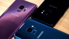 A camera and fingerprint reader sit on the rear casing of Galaxy S9 smartphones as they stand on display during a Samsung Electronics Co. 'Unpacked' launch event in London, U.K., on Thursday, Feb. 22, 2018. The South Korea-based technology giant is banking on new features such as augmented reality-based emojis, camera upgrades, and stereo speakers in a form-factor similar to last year's model in order to take on Apple Inc.'s iPhone X. 