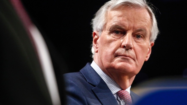 Michel Barnier, chief negotiator for the European Union (EU), looks on during a news conference following Brexit talks in Brussels, Belgium. Photographer: Dario Pignatelli/Bloomberg