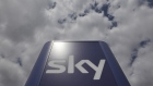 A sign sits outside the British Sky Broadcasting Group Plc headquarters in Isleworth, U.K., on Tuesday, June 15, 2010. 