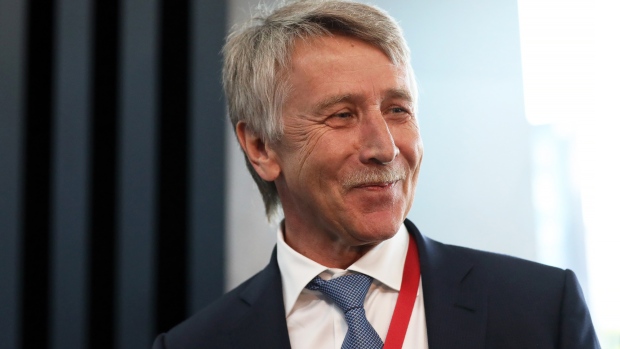 Leonid Mikhelson, billionaire and chairman of Novatek OJSC, reacts while speaking to a television reporter at the St Petersburg International Economic Forum (SPIEF) in Saint Petersburg, Russia, on Thursday, May 24, 2018. The economic forum this year will be attended by PresidentVladimir Putin and French PresidentEmmanuel Macron, and panels include everything from how to do business in Russia to biotechnology and blockchain. Photographer: Chris Ratcliffe/Bloomberg