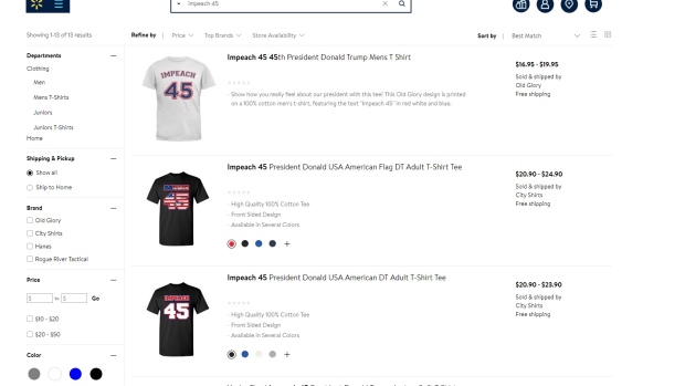 'Impeach 45' gear listed on Walmart's web site