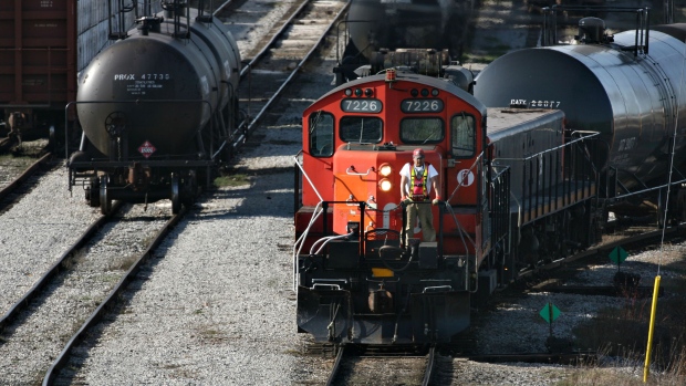 CN Rail Canadian National Railway freight train Macmillan yard April 2006