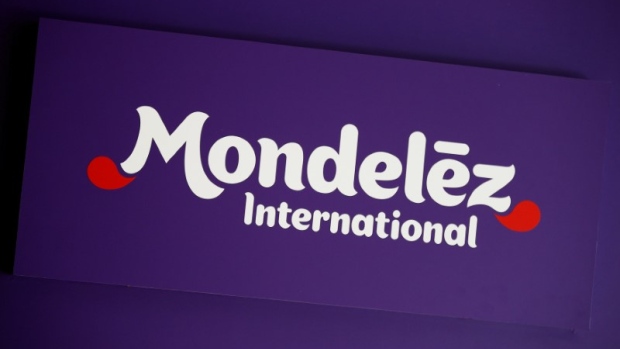 FILE PHOTO: Logo of Mondelez International is pictured at the company's building in Zurich
