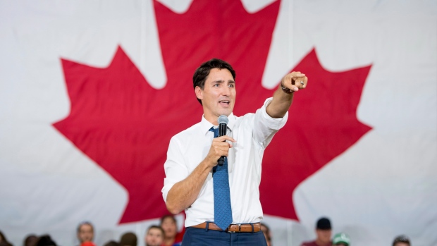 Prime Minister Justin Trudeau addresses a town hall meeting in Saskatoon, Sask., Thursday, Sept. 13,