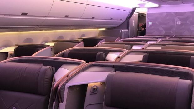 The seats on Flight SQ22's business class, which features 67 flat-bed seats in a 1-2-1 configuration