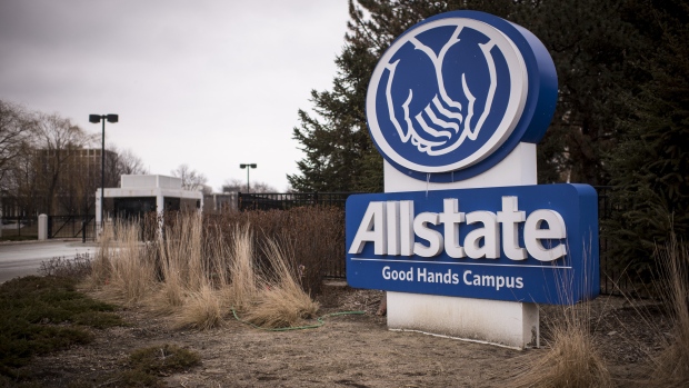 Signage is displayed outside Allstate Corp. campus in Northbrook, Illinois, U.S., on Sunday, Jan. 29, 2017. Allstate Corp. is scheduled to release earning figures on February 1. 