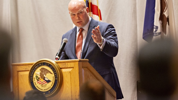 Matthew Whitaker, acting U.S. attorney general, speaks during the Rural and Tribal Elder Justice Summit in Des Moines, Iowa, U.S., on Wednesday, Nov. 14, 2018. The Justice Department issued a legal opinion Wednesday justifying President Donald Trump's decision to bypass normal procedures and name Whitaker as acting attorney general. Photographer: Daniel Acker/Bloomberg