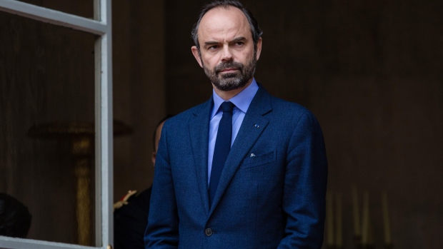 Edouard Philippe, France's prime minister, waits for the arrival of Mohammed bin Salman, Saudi Arabia's crown prince, (not pictured), in Paris, France, on Monday, April 9, 2018. The crown prince and French President Emmanuel Macron dined inside the Louvre Museum on Sunday evening as the Saudi heir apparent kicked off a three-day visit to France. Photographer: Marlene Awaad/Bloomberg