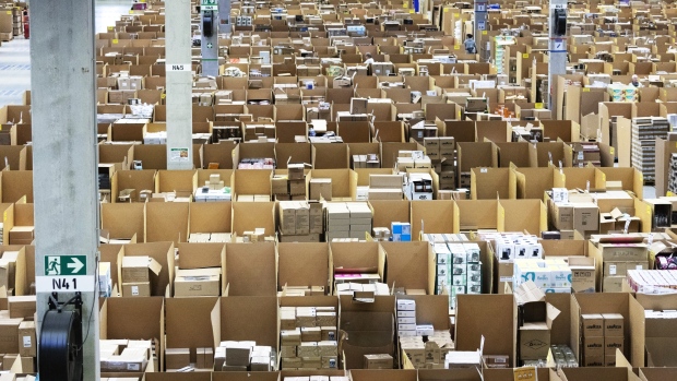 Boxes and parcels sit stacked in bays ahead of shipping from an Amazon.com Inc. fulfilment center in Koblenz, Germany, on Friday, Nov. 23, 2018. Germans are expected to buy about 2.4 billion euros worth of goods on Black Friday and Cyber Monday, an increase of about 15 percent over last year. 
