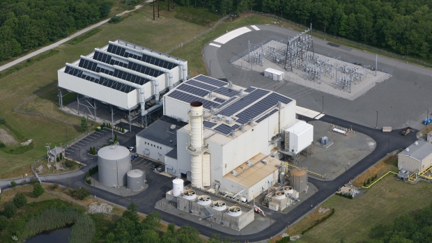 An aerial view of Tiverton Power natural gas-fired power plant