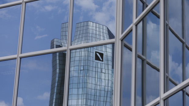 The twin tower skyscraper headquarters of Deutsche Bank AG. 