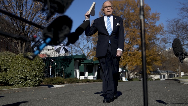 Larry Kudlow speaks to members of the media outside the White House in Washington, D.C., on Dec. 3, 2018. 