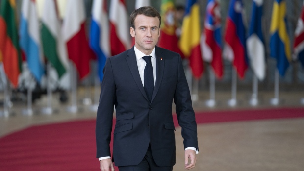 Emmanuel Macron, France's president, arrives at the Europa Building during a special meeting of the European Council on the Brexit withdrawal agreement in Brussels, Belgium, on Sunday, Nov. 25, 2018. European Union leaders endorsed the Brexit deal, now the question is what they will do if the U.K. Parliament rejects it. Photographer: Jasper Juinen/Bloomberg