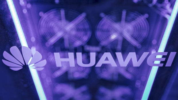 The Huawei Technologies Co. logo is displayed on a server at the Huawei Connect 2017 conference in Shanghai, China, on Tuesday, Sept. 5, 2017. Huawei aims to establish a union of cloud-service providers similar to global aviation alliances such as Sky Team, rotating chief executive officer Guo Ping said. 