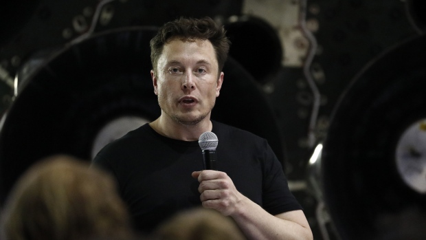 Elon Musk, chief executive officer for Space Exploration Technologies Corp. (SpaceX), speaks during an event at the SpaceX headquarters in Hawthorne, California, U.S., on Monday, Sept. 17, 2018.