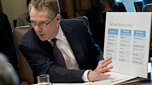 Robert Lighthizer, U.S. trade representative, speaks during a meeting with U.S. President Donald Trump, not pictured, in the Cabinet Room of the White House in Washington, D.C, U.S., on Wednesday, Oct. 17, 2018. Trump plans to withdraw the U.S. from a treaty that gives Chinese companies discounted shipping rates for small packages sent to American consumers, another escalation of his economic confrontation of Beijing. Photographer: Andrew Harrer/Bloomberg 