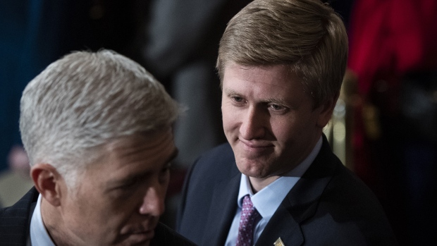 WASHINGTON, DC - DECEMBER 03: Chief of Staff to Vice President Pence Nick Ayers listens as U.S. Supreme Court Associate Justice Neil M. Gorsuch waits for the arrival of former U.S. President George H.W. Bush at the U.S Capitol Rotunda on December 03, 2018 in Washington, DC. A WWII combat veteran, Bush served as a member of Congress from Texas, ambassador to the United Nations, director of the CIA, vice president and 41st president of the United States. A state funeral for Bush will be held in Washington over the next three days, beginning with him lying in state in the U.S. Capitol Rotunda until Wednesday morning. (Photo by Jabin Botsford - Pool/Getty Images) Photographer: Pool/Getty Images North America